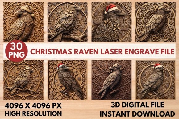 3D Christmas Raven Laser Engrave File