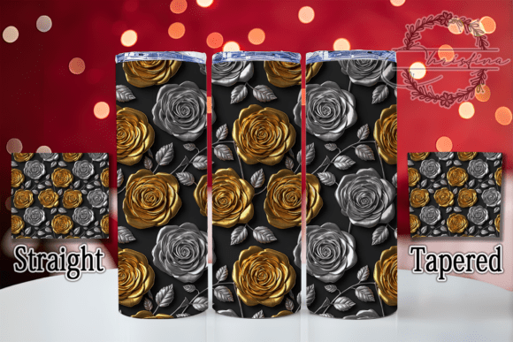 3D Golden Silver Roses Tumbler
