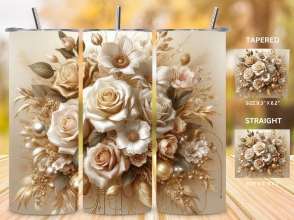 3D Pearl Gold Roses Tumbler Wrap