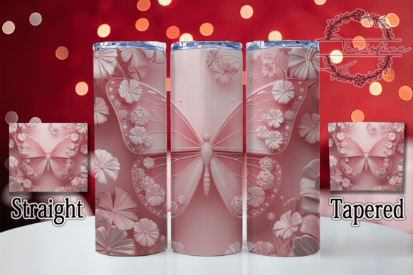 3D Pink Floral Butterfly Tumbler Design Asset