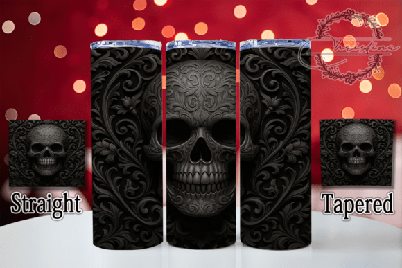 3D Textured Black Skull Gothic Tumbler