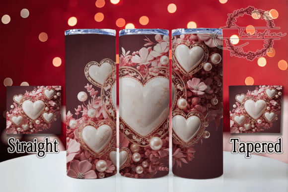 3D White Gold Hearts Tumbler Design