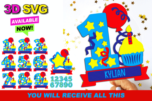 Birthday Cake Topper Numbers 3D SVG