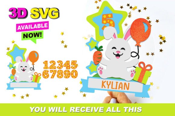 Cute Bunny Cake Topper 3D SVG