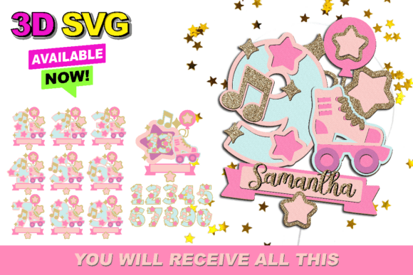 Roller Skates Numbers Topper 3D SVG