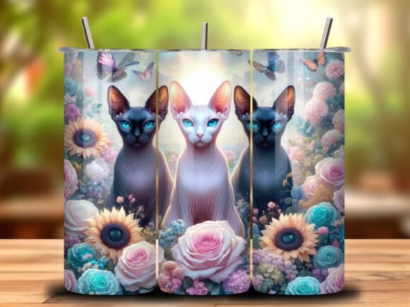 Transforming Plain Drinkware with the 3D Floral Cat 20oz Tumbler Wrap Vol.5